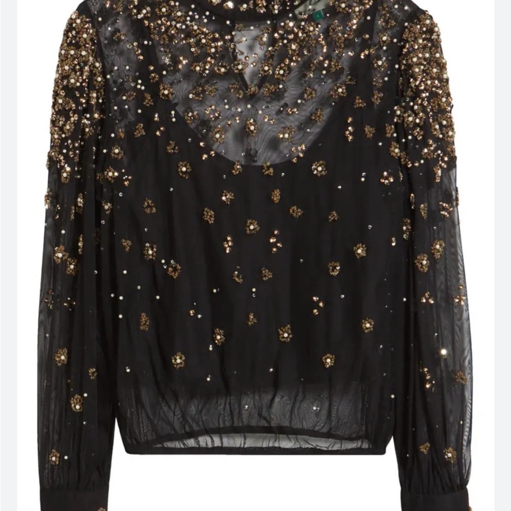 FARM Rio Embroidered tulle bubble top